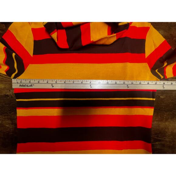 Vintage 70's Striped Long Sleeve Knit Mock Neck Top Orange Brown Medium - Picture 7 of 9